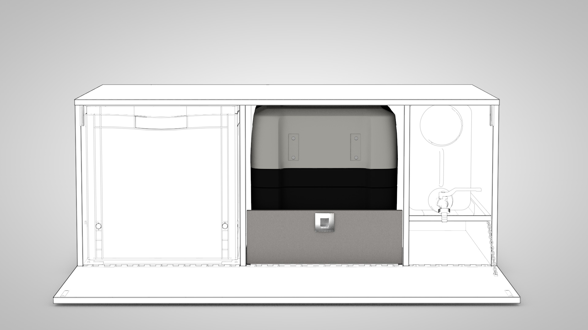 Eurobox Camping Küchenmodul mit Kühlbox und Frontklappe für