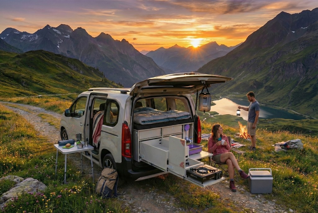 Citroen Berlingo 3 Campingausbau mit modularen Campingboxen und Heckküche